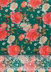 Green Colour Georgette Digital Print With Sequins & Faux Mirror Embroidered Fabric