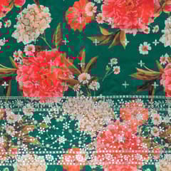 Green Colour Georgette Digital Print With Sequins & Faux Mirror Embroidered Fabric