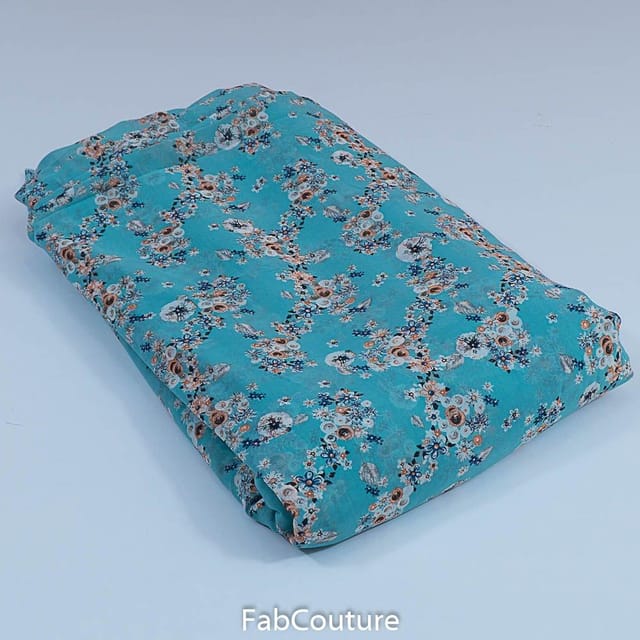 Firozi Colour Georgette Printed Fabric