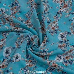 Firozi Colour Georgette Printed Fabric