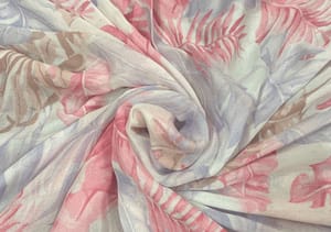 White Multicolour Georgette Floral Fabric