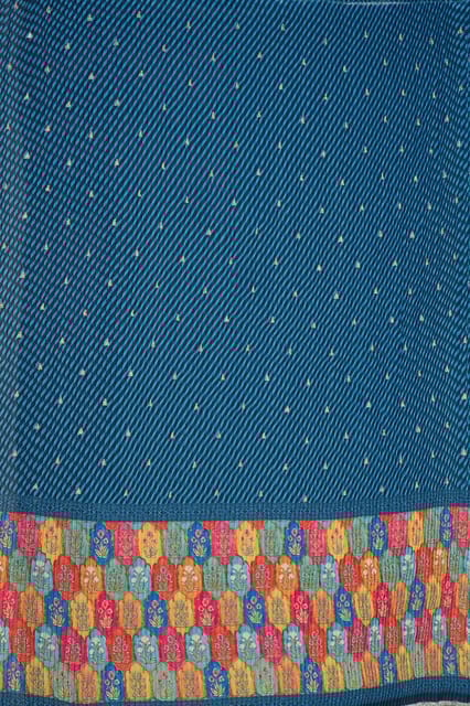 Firozi Colour Embroiderd Georgette Pleated Printed Fabric with Green Border