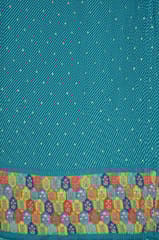 Sea green Colour Embroiderd Georgette Pleated Printed Fabric with Green Border