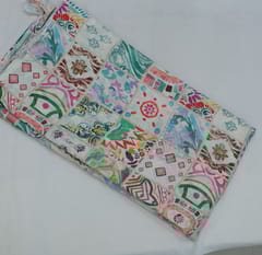 Off White Multi colour Mal Chanderi silk printed fabric