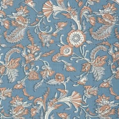 Blue Color Cotton Rayon Digital Printed Fabric