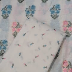 Off White Colour Pure Mal Chanderi Embroidered Fabric Set (5 mtr)