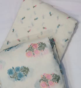 Off White Colour Pure Mal Chanderi Embroidered Fabric Set (5 mtr)