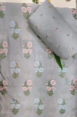Grey Colour Pure Mal Chanderi Embroidered Fabric Set (5 Mtr)
