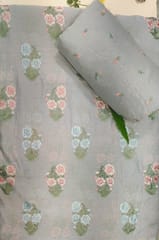 Grey Colour Pure Mal Chanderi Embroidered Fabric Set (5 Mtr)