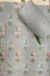 Grey Colour Pure Mal Chanderi Embroidered Fabric Set (5 Mtr)
