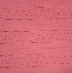 Tomato Shade Embroidered Cotton Hakoba Fabric