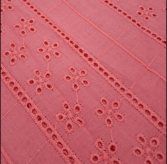 Tomato Shade Embroidered Cotton Hakoba Fabric