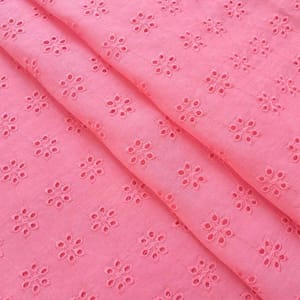 Tomato Shade Embroidered Cotton Hakoba Fabric