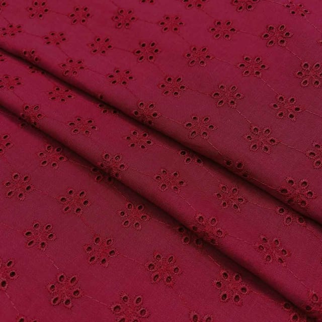 Maroon Embroidered Cotton Hakoba Fabric