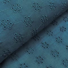 Peacock Blue Embroidered Cotton Hakoba Fabric