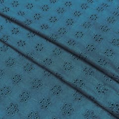 Peacock Blue Embroidered Cotton Hakoba Fabric