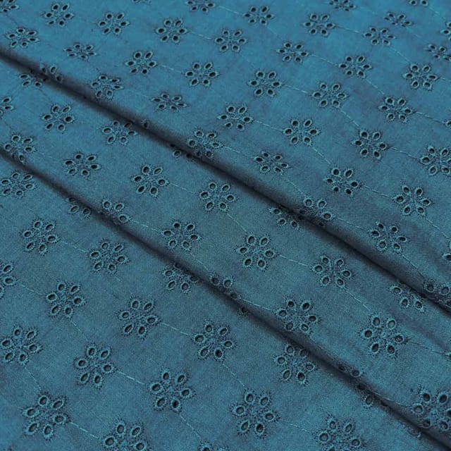 Peacock Blue Embroidered Cotton Hakoba Fabric