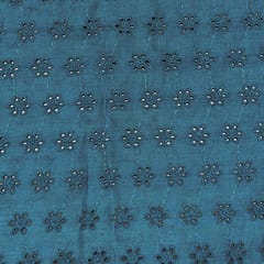 Peacock Blue Embroidered Cotton Hakoba Fabric