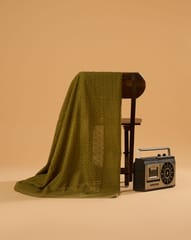 Olive Green Embroidered Cotton Hakoba Fabric