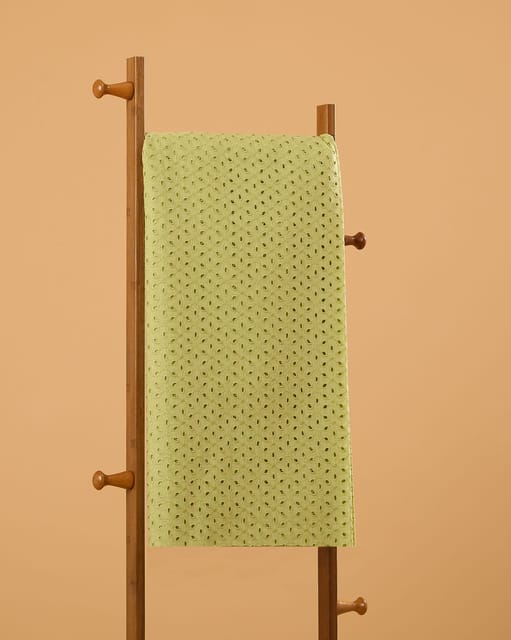 Parrot Green Embroidered Cotton Hakoba Fabric