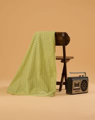 Parrot Green Embroidered Cotton Hakoba Fabric