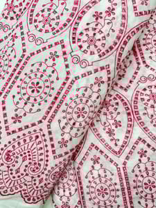 Natural Colour Dyeable Panta Floral Pattern Schiffli Embroidered Fabric