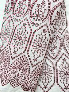 Natural Colour Dyeable Panta Floral Pattern Schiffli Embroidered Fabric