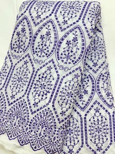 Natural Colour Dyeable Panta Floral Pattern Schiffli Embroidered Fabric