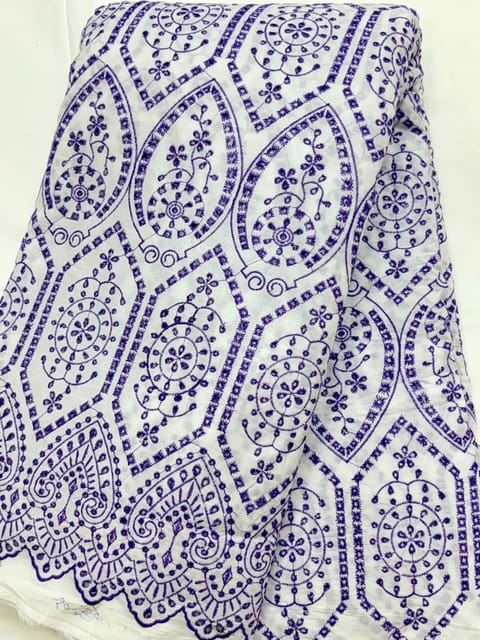 Natural Colour Dyeable Panta Floral Pattern Schiffli Embroidered Fabric