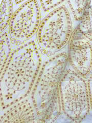 Natural Colour Dyeable Panta Floral Pattern Schiffli Embroidered Fabric