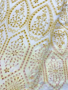Natural Colour Dyeable Panta Floral Pattern Schiffli Embroidered Fabric