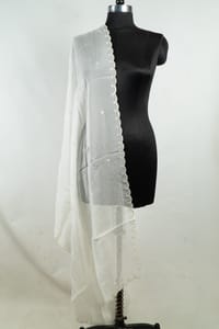 White Dyeable Organza Scallop Dupatta