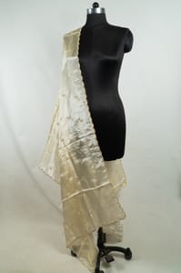 Dyeable Tissue Golden Sequin With Scallop Dupatta
