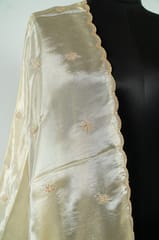 Dyeable Tissue Golden Sequin With Scallop Dupatta