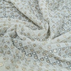 Georgette Embroidery Fabric with Delicate Threadwork & Sequin Highlights – Elegant Sheer Charm