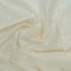 Mal Chanderi Dyeable Fabric with Thread and Sequin Embroidered Booti – Subtle Elegance