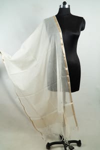 Off White Dyeable Chanderi Dupatta with Golden Border – Elegant & Versatile