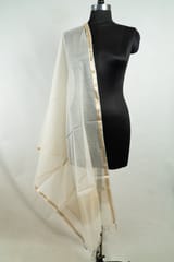 Off White Dyeable Chanderi Dupatta with Golden Border – Elegant & Versatile