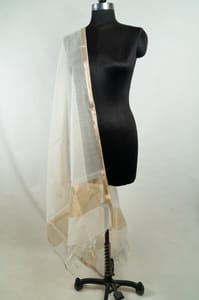 Off White Dyeable Chanderi Dupatta with Golden Border – Elegant & Versatile