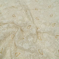Mal Chanderi Thread Embroidery Lakhnavi Jaal Embroidery Fabric