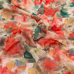Off White Cotton Schiffli Fabric with Floral Digital Print