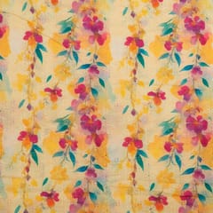 Lemon Color Chikan Flowral Printed Fabric