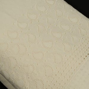 Dyeable Cotton Chikan Embroidered Fabric (60cm Cut Piece)