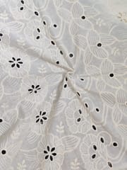 Natural Colour Dyeable Panta Floral Pattern Schiffli Embroidered Fabric