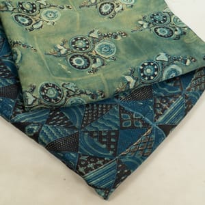 Green and Blue Color Modal Satin Printed Set (5 Mtr.)