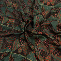Black and green Color Modal Satin Printed Fabric (1.50Meter Cut Piece)