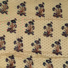 Beige Color Modal Chikan Print Fabric