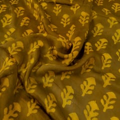 Mustard Color Modal Satin Printed Fabric
