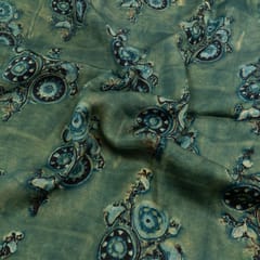 Green Color Modal Satin Printed Fabric