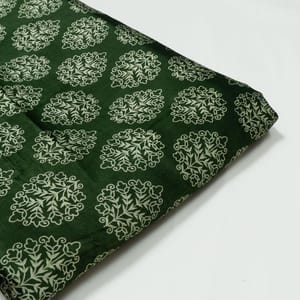 Green Colour Mashru Silk Ajrakh Printed Fabric (1.30Meter cut piece)